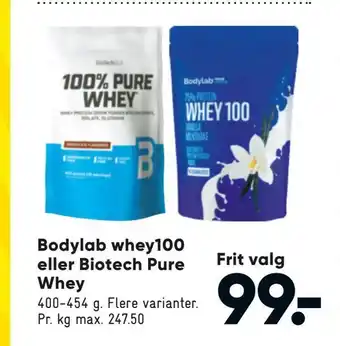 Bilka Bodylab whey100 eller biotech pure whey tilbud