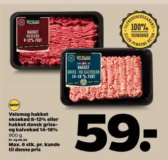 Netto Velsmag hakket oksekød 8-12% eller hakket dansk grise og kalvekød 14-18% tilbud