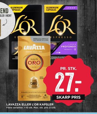 MENY Lavazza eller l'or kapsler tilbud