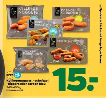 Netto Kyllingenuggets, -schnitzel, -dippers eller cordon bleu tilbud