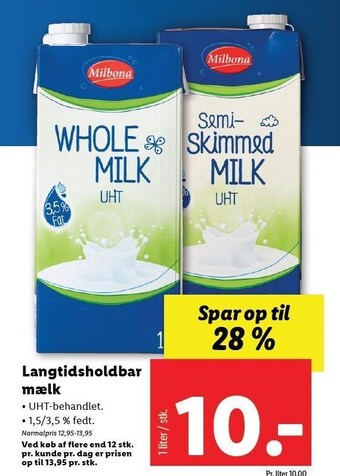 Lidl Langtidsholdbar mælk tilbud