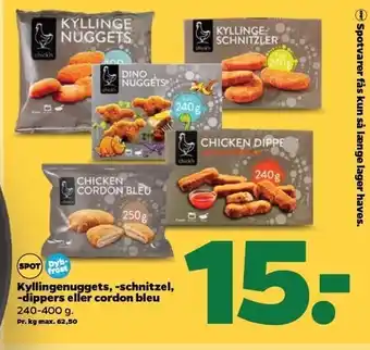 Kyllingenuggets, -schnitzel, -dippers el. cordon bleu