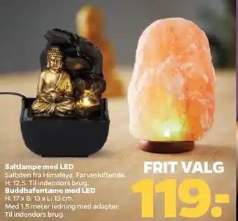 Netto Saltlampe med led el. buddhafontæne med led tilbud