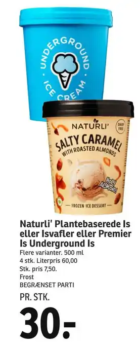SPAR Naturli' plantebaserede is eller isvafler eller premier is underground is tilbud