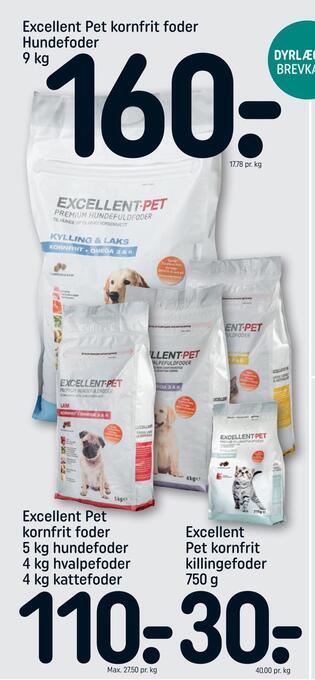 REMA 1000 Excellent pet kornfrit foder 5 kg hundefoder 4 kg hvalpefoder 4 kg kattefoder tilbud