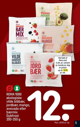 REMA 1000 Rema 1000 økologiske vilde blåbær, jordbær, mango, avocado eller bærmix dybfrost tilbud