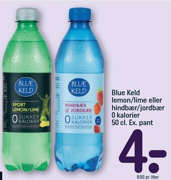 Blue keld lemon/lime eller hindbær/jordbær 0 kalorier 50 cl. ex pant