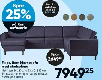 Bilka F.eks. Rom Hjørnesofa med Chaiselong tilbud