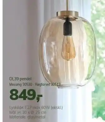 Daells Bolighus Dl39 pendel messing 30530 - røgfarvet 30513 tilbud
