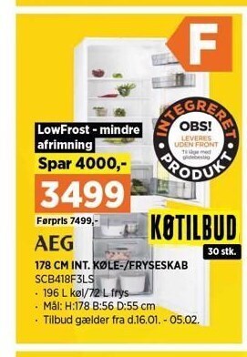 Power 178 cm int. køle/fryseskab tilbud