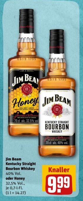 REWE DE Jim Beam Kentucky Straight Bourbon Whiskey oder Honey tilbud