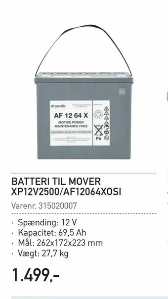 Thansen Batteri til mover xp12v2500/af12064xosi tilbud