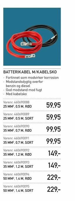 Thansen Batterikabel m/kabelsko tilbud