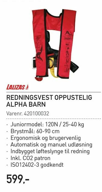 Redningsvest oppustelig alpha barn