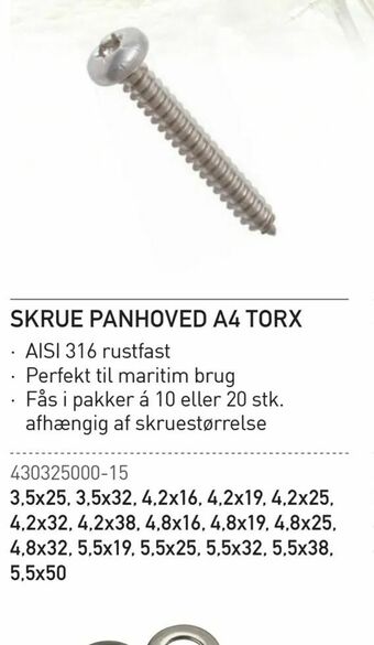 Skrue panhoved a4 torx