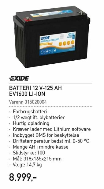 Thansen Batteri 12 v-125 ah ev1600 li-ion tilbud