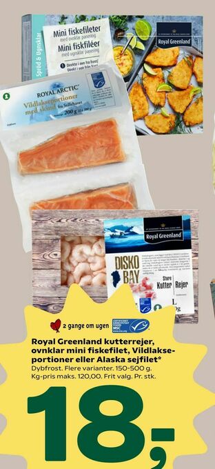 Coop 365 Royal Greenland kutterrejer, ovnklar mini fiskefilet, Vildlakseportioner eller Alaska sejfilet tilbud