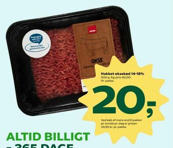 Coop 365 Hakket oksekød 14-18% tilbud