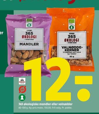 Coop 365 365 økologiske mandler eller valnødder tilbud