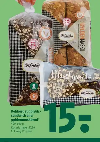Coop 365 Kohberg rugbrødssandwich eller gyldenmaskbrød tilbud