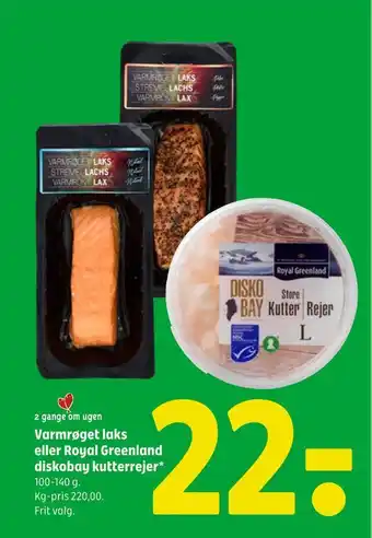 Coop 365 Varmrøget laks eller royal greenland diskobay kutterrejer tilbud