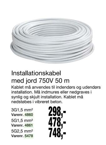 Harald Nyborg Installationskabel med jord 750v 50 m tilbud