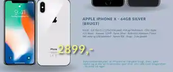 Apple iPhone X- 64gb Silver (Brugt)