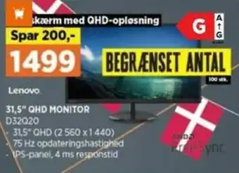 Power Lenovo 31,5" QHD Monitor D31Q20 tilbud