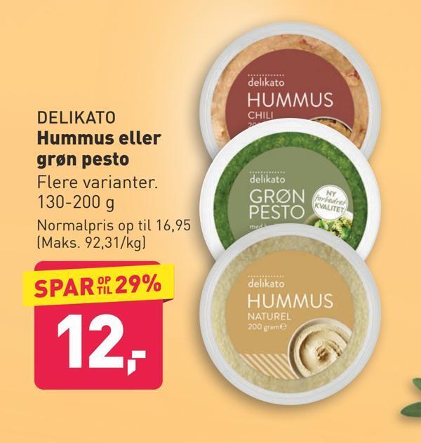 Hummus eller grøn pesto tilbud hos ALDI