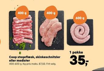 Kvickly Coop stegeflæsk, skinkeschnitzler eller medister tilbud