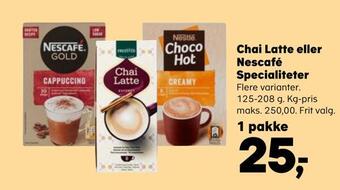 Kvickly Chai latte eller nescafé specialiteter tilbud
