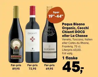 SuperBrugsen Pagus bisano organic, cecchi chianti docg eller la chasse tilbud