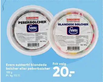 Bilka Evers sukkerfri blandede bolcher eller peberbolcher tilbud
