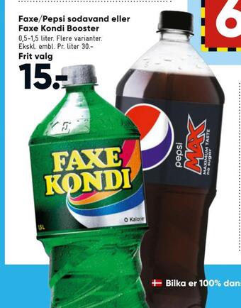 Bilka Faxe/pepsi sodavand eller faxe kondi booster tilbud