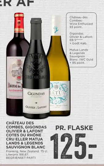 MENY Château des combes, gigondas olivier & lafont cotes du rhône cru eller matua lands & legends sauvignon blanc tilbud