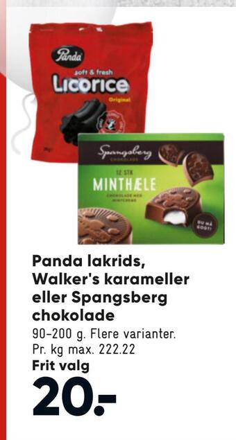 Bilka Panda lakrids, walker's karameller eller spangsberg chokolade tilbud