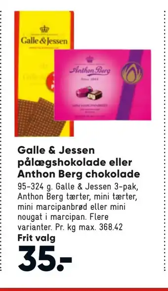Bilka Galle & jessen pålægshokolade eller anthon berg chokolade tilbud