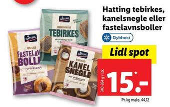 Lidl Hatting tebirkes, kanelsnegle eller fastelavnsboller tilbud