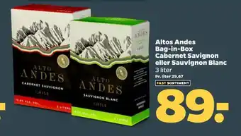 Netto Altos andes bag-in-box cabernet savignon eller sauvignon blanc tilbud