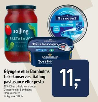 Føtex Glyngøre eller bornholms fiskekonserves, salling pastasauce eller pesto tilbud