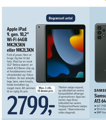 Apple ipad 9. gen. 10,2 wi-fi 64gb mk2k3kn eller mk2l3kn