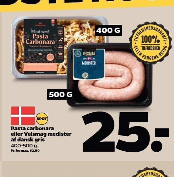 Pasta carbonara el. velsmag medister af dansk gris tilbud hos Netto