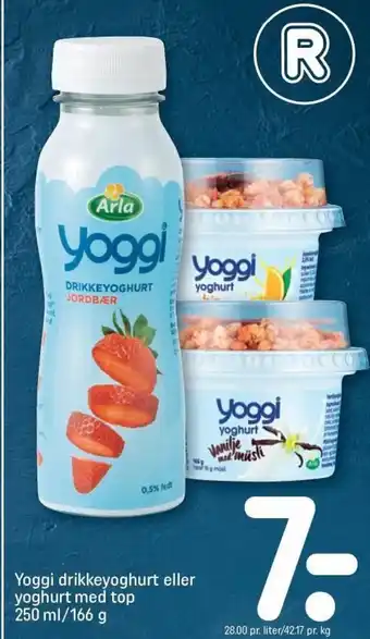 REMA 1000 Yoggi Drikkeyoghurt eller Yoghurt Med Top 250ml/166g tilbud