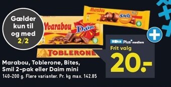 Bilka Marabou, toblerone, bites, smil 2-pak eller daim mini tilbud