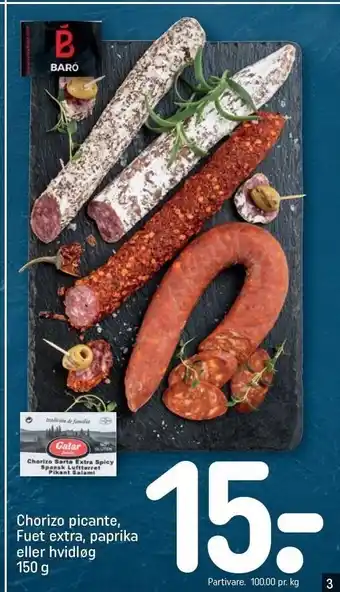 REMA 1000 Chorizo picante, fuet extra, paprika eller hvidløg tilbud