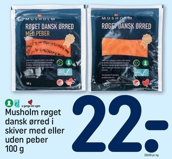 REMA 1000 Musholm røget dansk ørred i skiver med eller uden peber tilbud