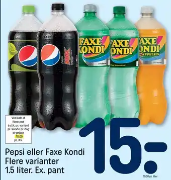 REMA 1000 Pepsi eller faxe kondi, flere varianter 1,5 liter tilbud
