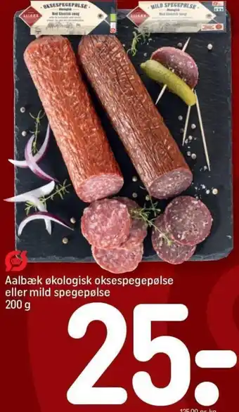 REMA 1000 Aalbæk økologisk Oksespegepølse eller Mild Spegepølse 200 g tilbud