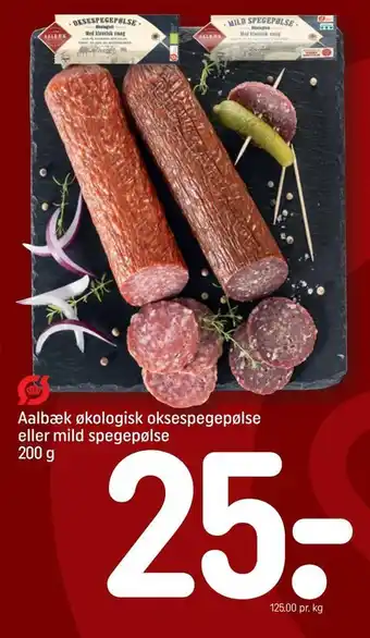 REMA 1000 Aalbæk økologisk oksespegepølse eller mild spegepølse tilbud