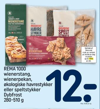 REMA 1000 Rema 1000 wienerstang, wienerpekan, økologiske havrestykker eller speltstykker tilbud